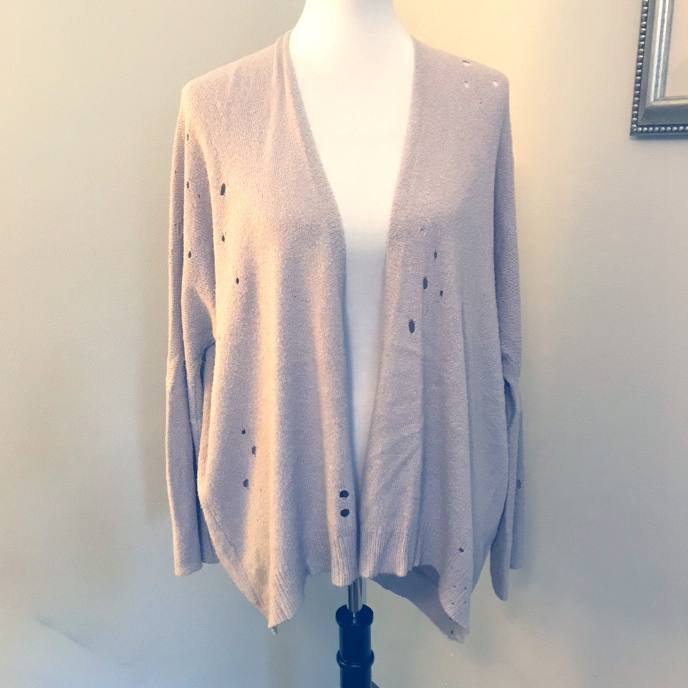 Grey Batwing Distressed Cardigan